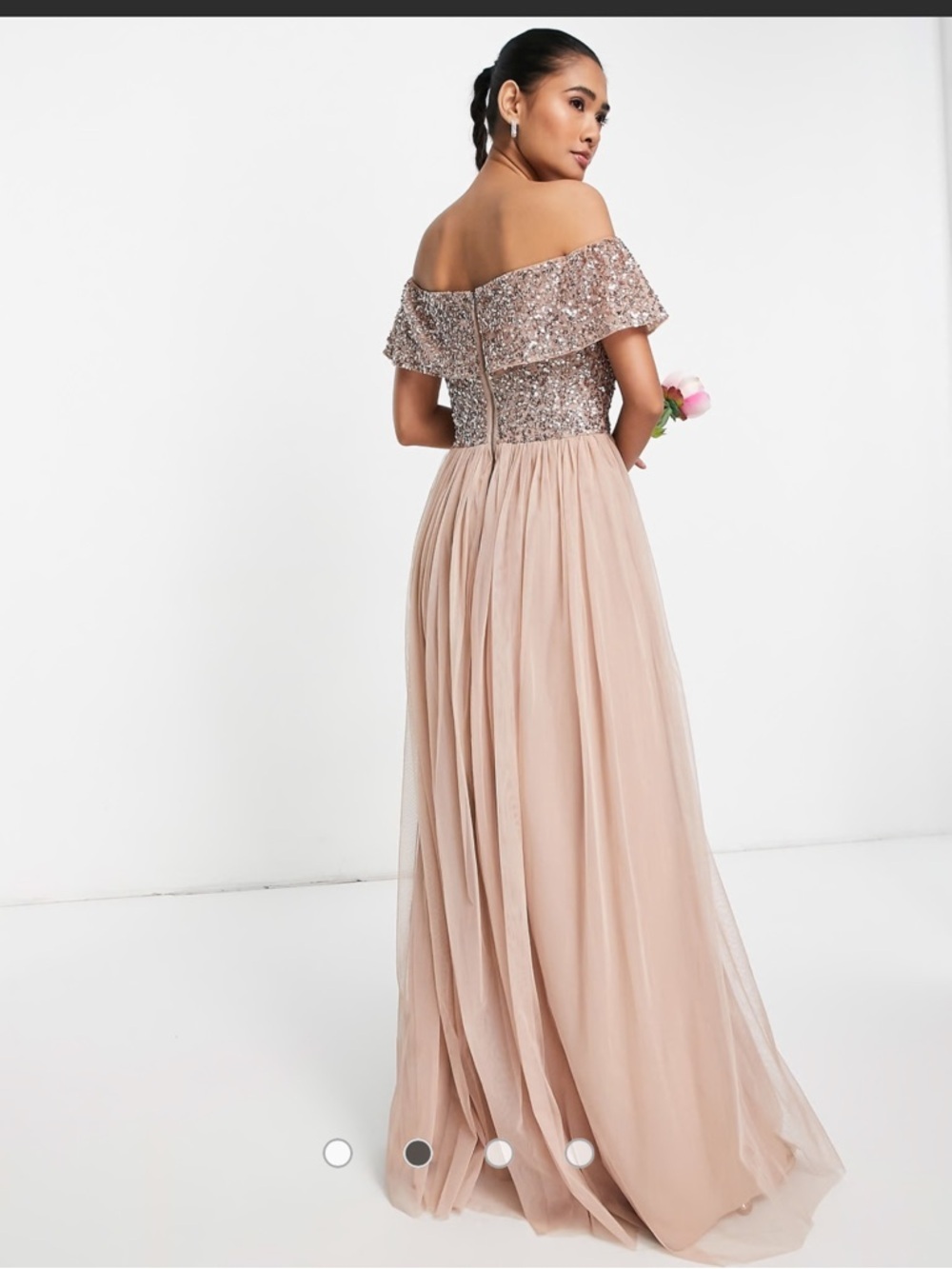 Sequin Off-Shoulder Evening Gown in Blush - Picture 2 of 10